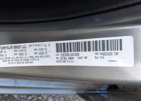 2012 Dodge Avenger Se V6 из США, поврежденный, VIN 1C3CDZAG1CN313359